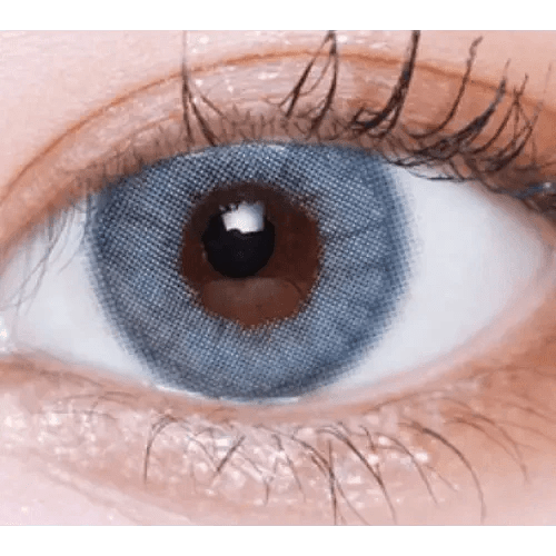 LensVery Silhouette2 Blue Gray — single-eye close-up showing the contact lens appearance