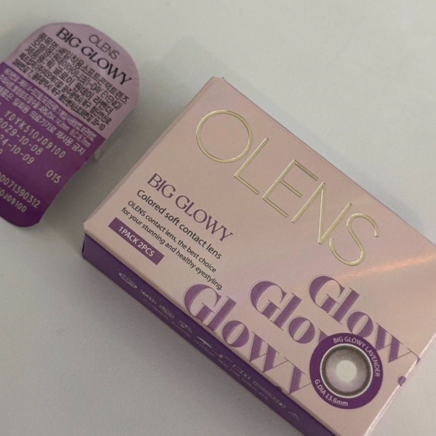 Olens Big Glowy Lavender Violet colored contact lens, 13.6mm graphic diameter, Monthly wear