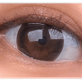 Olens BT Choco Black — single-eye close-up showing the contact lens appearance
