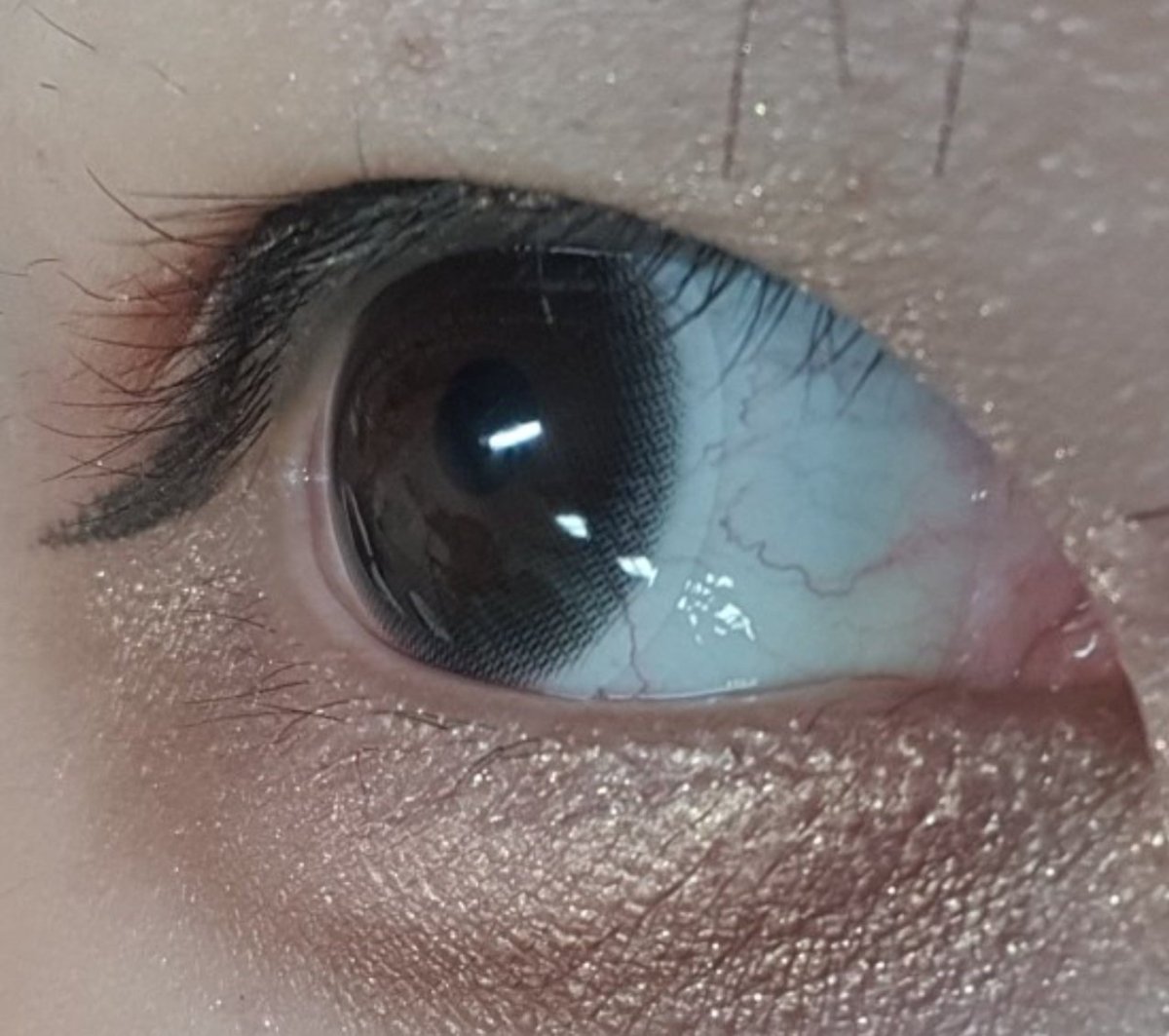 Olens Classi Water Black — single-eye close-up showing the contact lens appearance