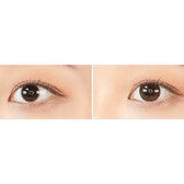Olens Coming Choco — both eyes wearing the contact lenses
