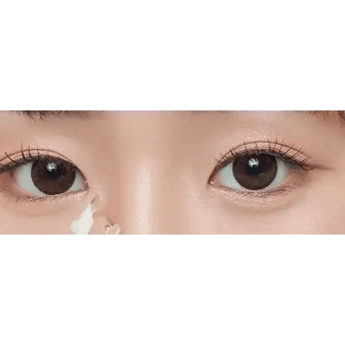 Olens Coming Choco — both eyes wearing the contact lenses
