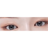 Olens Eyelighter Glowy Ash Gray — both eyes wearing the contact lenses