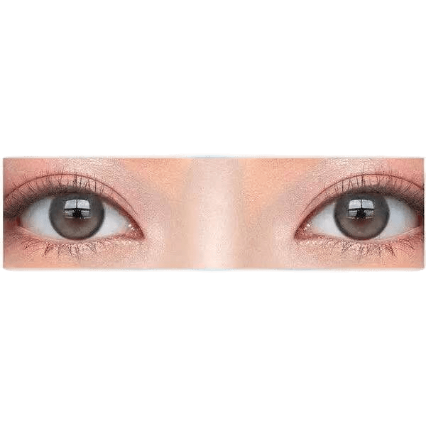 Olens Eyelighter Glowy Ash Gray — both eyes wearing the contact lenses