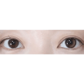 Olens Eyelighter Glowy Brown — both eyes wearing the contact lenses