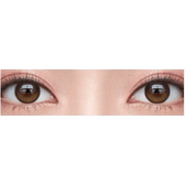 Olens Eyelighter Glowy Brown — both eyes wearing the contact lenses