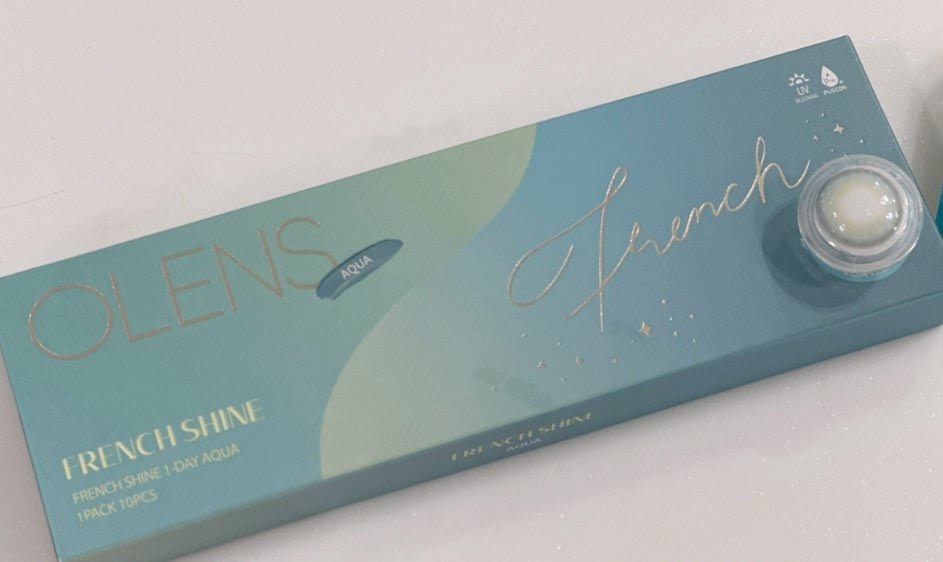 Olens French Shine 1Day Aqua (10p) colored contact lens, 13.2mm graphic diameter, Daily wear