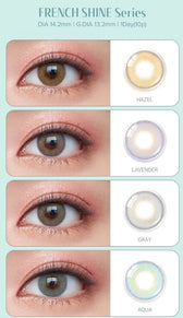 Olens French Shine 1Day Aqua (10p) colored contact lens, 13.2mm graphic diameter, Daily wear
