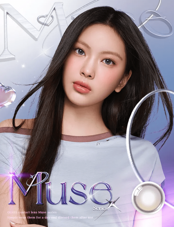 Olens Muse Shine Gray colored contact lens, 13.3mm graphic diameter, Monthly wear