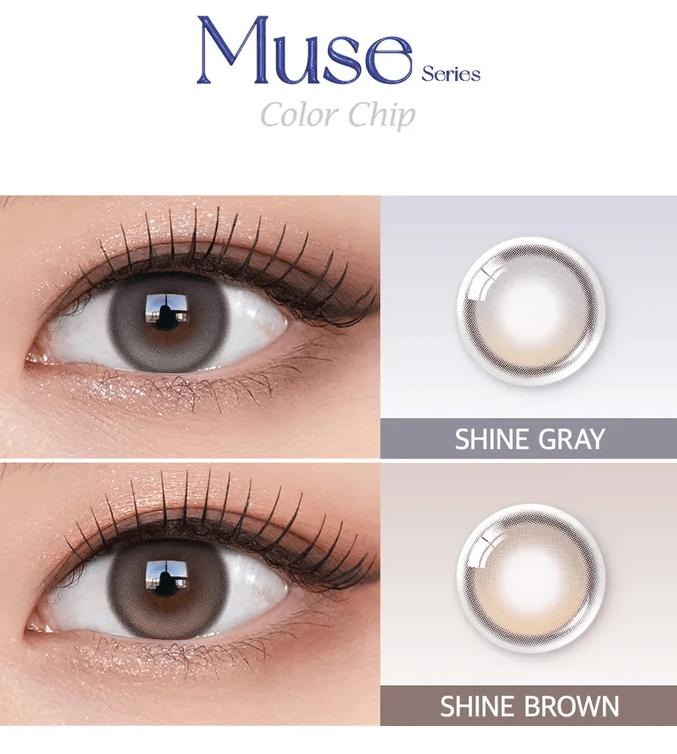 Olens Muse Shine Gray colored contact lens, 13.3mm graphic diameter, Monthly wear