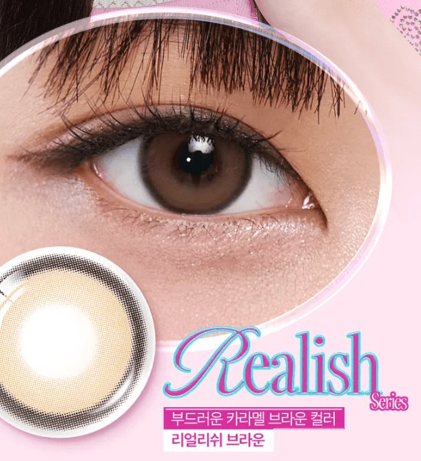 Olens Realish Brown colored contact lens, 13.5mm graphic diameter, Monthly wear