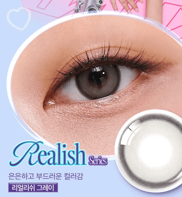 Olens Realish Gray colored contact lens, 13.5mm graphic diameter, Monthly wear