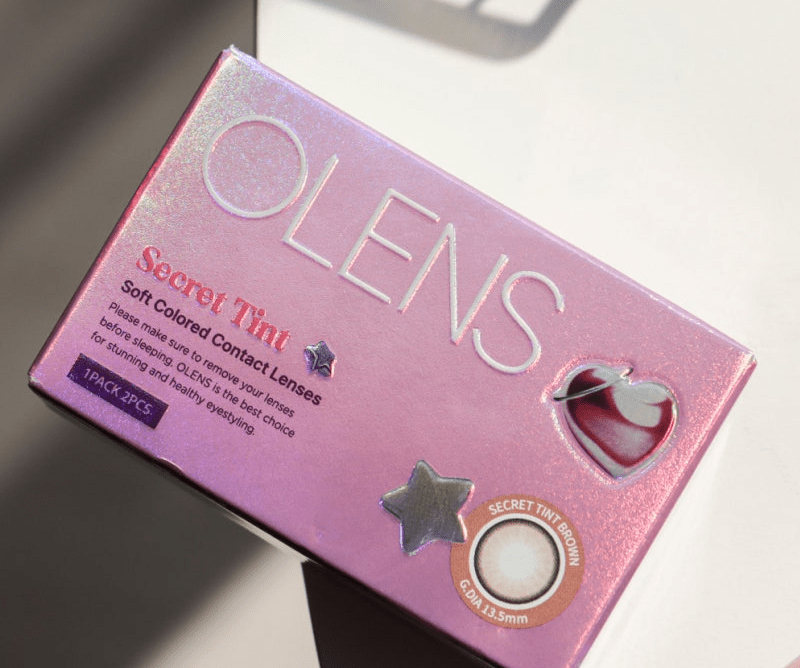Olens Secrit Tint Brown colored contact lens, 13.5mm graphic diameter, Monthly wear