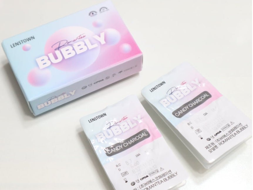 Romantea Bubbly Candy Chacoal Gray colored contact lens, 13.9mm graphic diameter, Monthly wear
