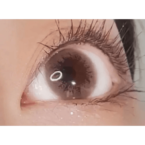 LensVery Add Choco — single-eye close-up showing the contact lens appearance