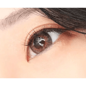 LensTown Back to Basic July Brown — single-eye close-up showing the contact lens appearance