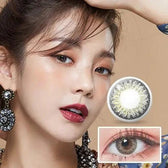 LensTown Back to Basic July Gray — model portrait showing the contact lens look