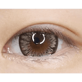 LensTown Back to Basic Macaron Brown — single-eye close-up showing the contact lens appearance