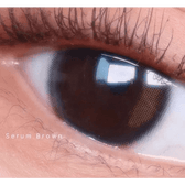 LensTown Beloved Serum Brown — single-eye close-up showing the contact lens appearance