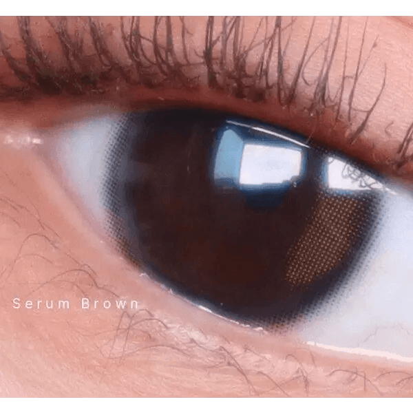 LensTown Beloved Serum Brown — single-eye close-up showing the contact lens appearance