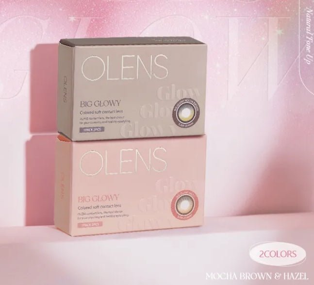 Olens Big Glowy Hazel Brown colored contact lens, 13.6mm graphic diameter, Monthly wear