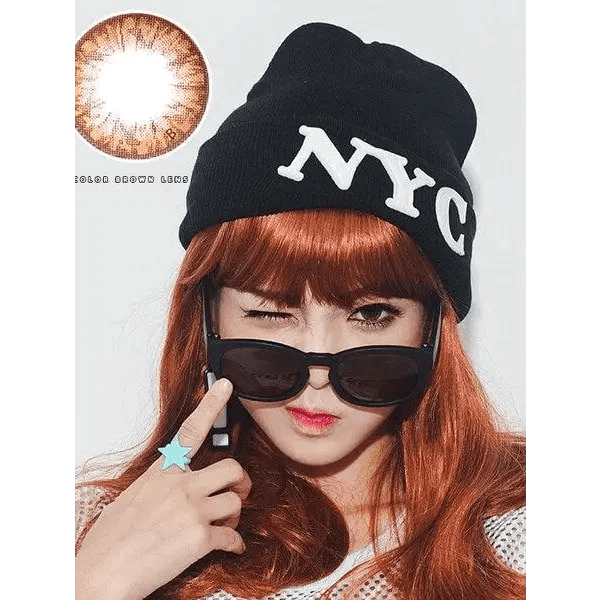 Olens Big Grang Grang Brown — model portrait showing the contact lens look