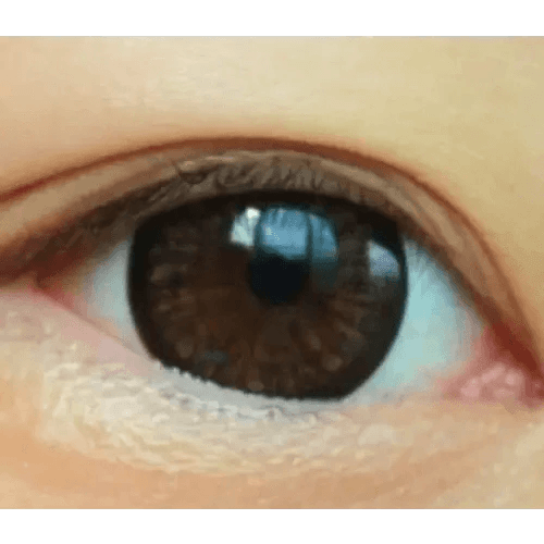 Olens Big Grang Grang Choco — single-eye close-up showing the contact lens appearance