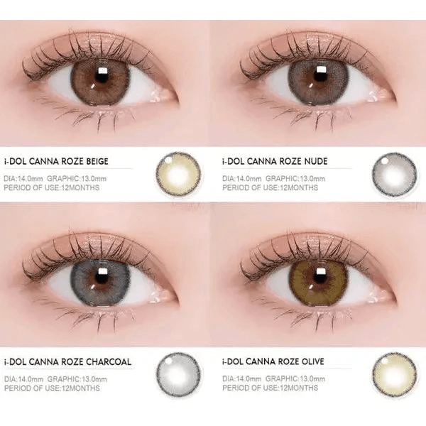 i-DOL Canna Roze Olive Green — contact lens product information graphic