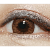 Olens Chandelier Brown — single-eye close-up showing the contact lens appearance