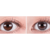 Olens Cherry Moon Gray — both eyes wearing the contact lenses