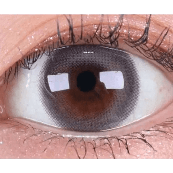 Olens Cherry Moon Gray — single-eye close-up showing the contact lens appearance