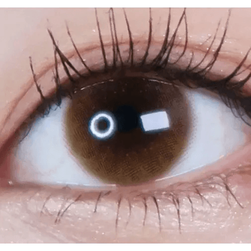 LensTown Choco Pong Milk Choco — single-eye close-up showing the contact lens appearance