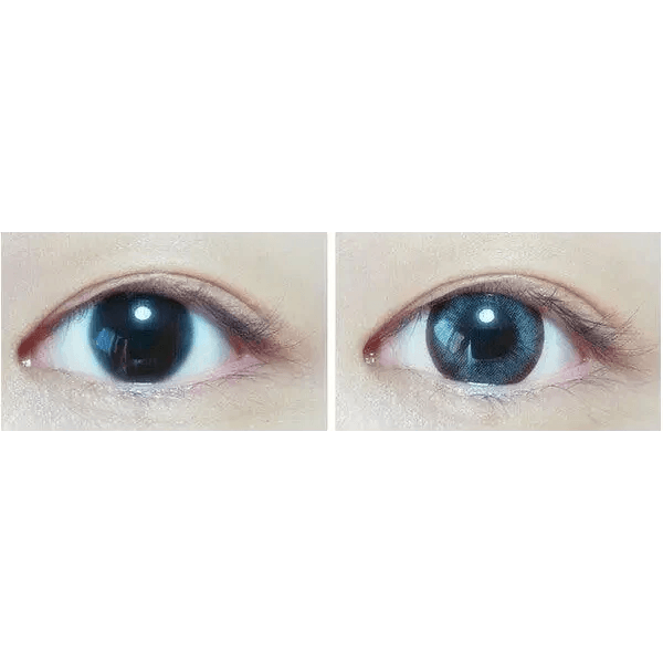Olens Coco Color Gray — both eyes wearing the contact lenses