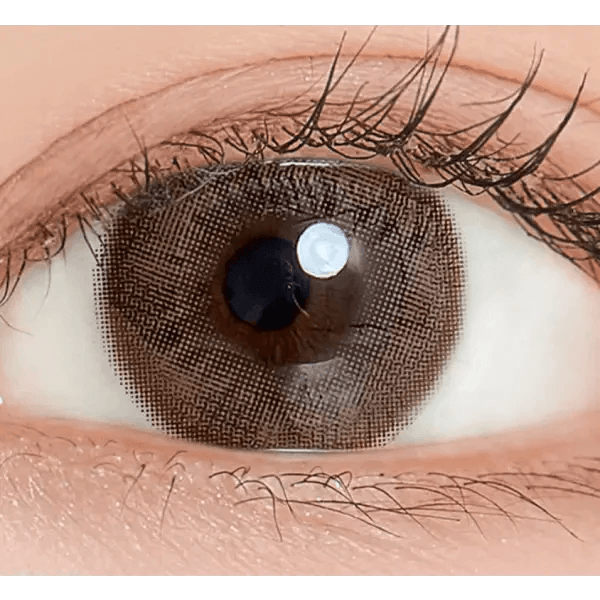 LensTown Coco View Tiny Brown — single-eye close-up showing the contact lens appearance