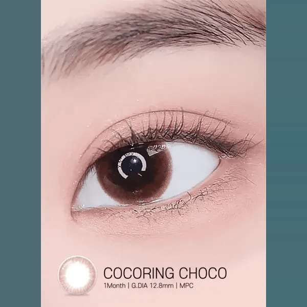 LensRang Cocoring Choco — single-eye close-up showing the contact lens appearance