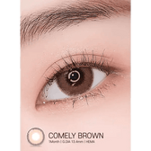LensRang Comely Brown — single-eye close-up showing the contact lens appearance