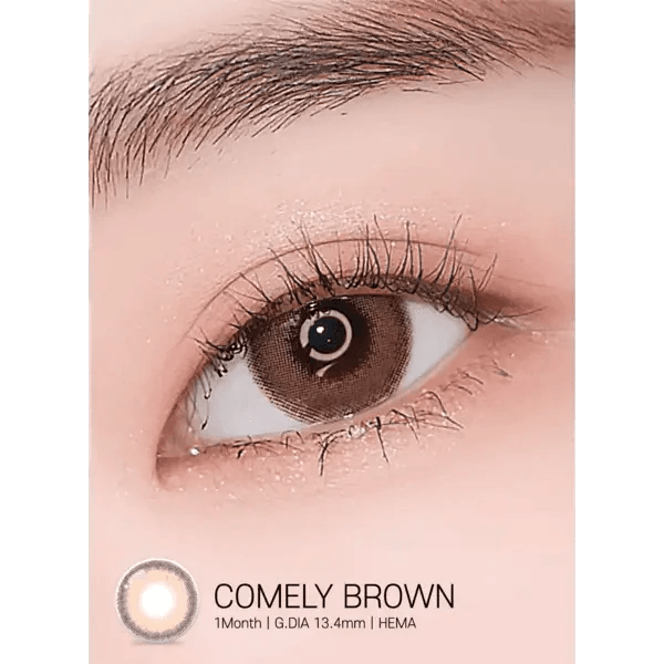 LensRang Comely Brown — single-eye close-up showing the contact lens appearance