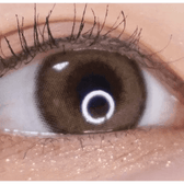 LensRang Comely Brown — single-eye close-up showing the contact lens appearance