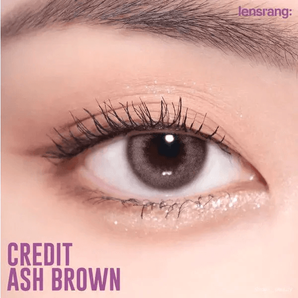 LensRang Credit Ash Brown — single-eye close-up showing the contact lens appearance