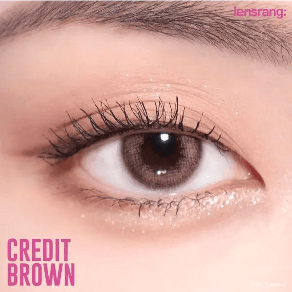 LensRang Credit Brown — single-eye close-up showing the contact lens appearance
