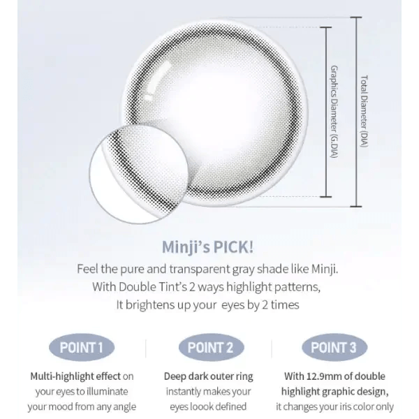 Olens Double Tint Gray colored contact lens, 12.9mm graphic diameter, Monthly wear