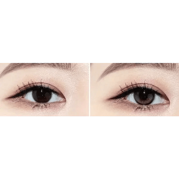 Olens Eyelighter Glowy 1Day Brown (20p) — both eyes wearing the contact lenses