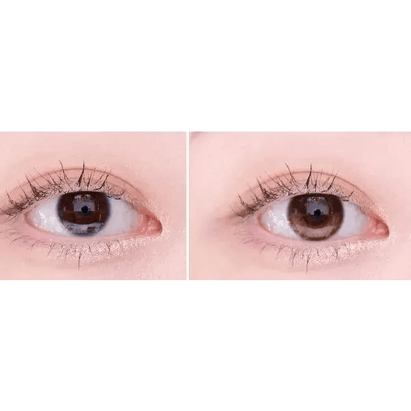 Olens Eyelighter Glowy 1Day Brown (20p) — both eyes wearing the contact lenses