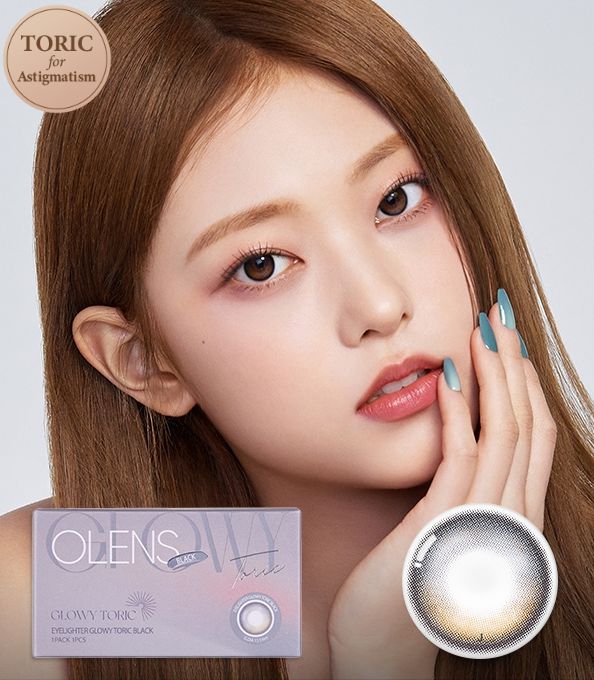 Olens Glowy Black Toric (For astigmatism) colored contact lens, 13.1mm graphic diameter, Monthly wear