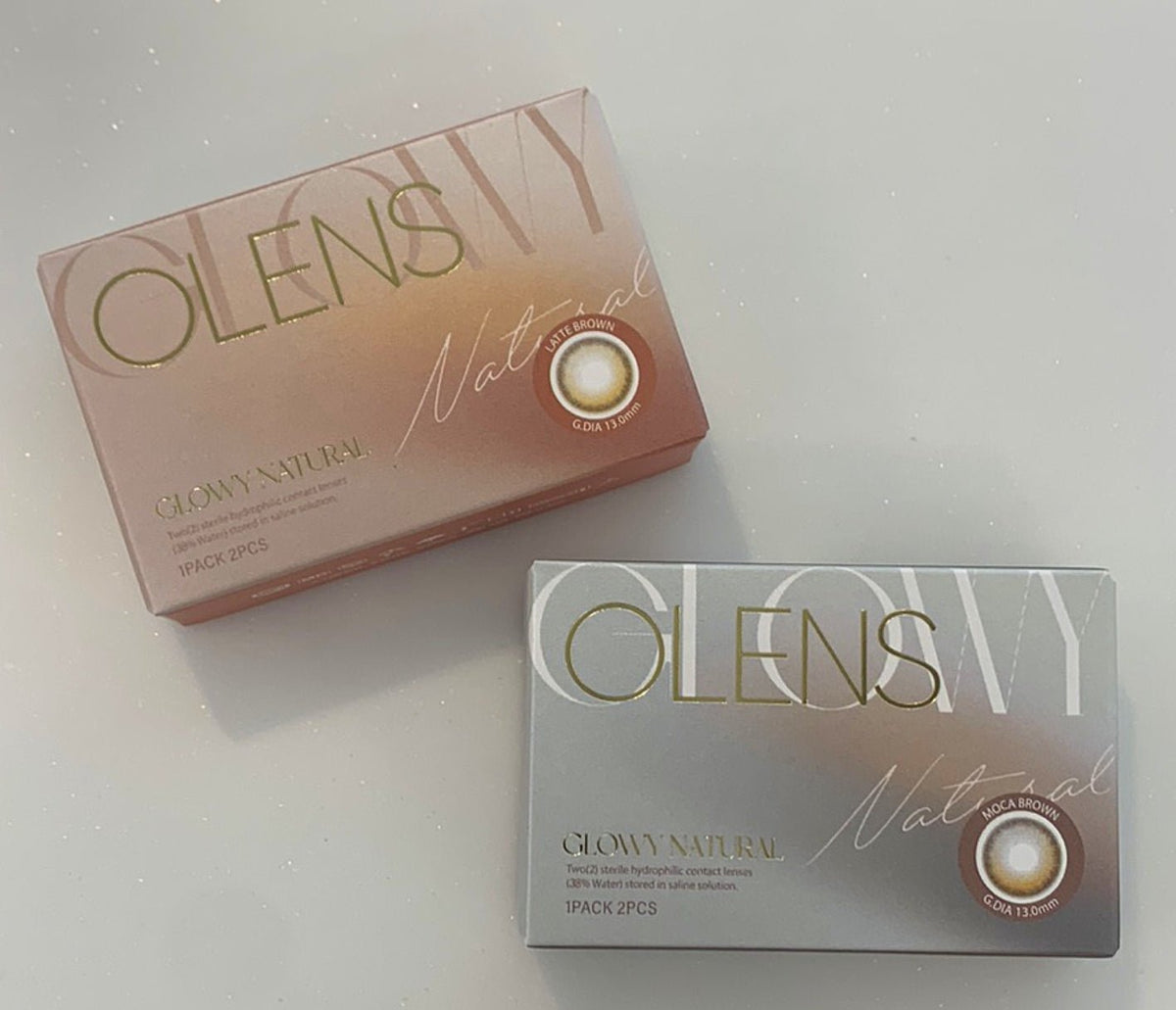 Olens Glowy Natural Latte Brown colored contact lens, 13.0mm graphic diameter, Monthly wear