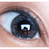 Olens Grang Grang Gray — single-eye close-up showing the contact lens appearance