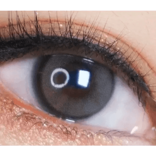 i-DOL Yurial Earl Gray — single-eye close-up showing the contact lens appearance