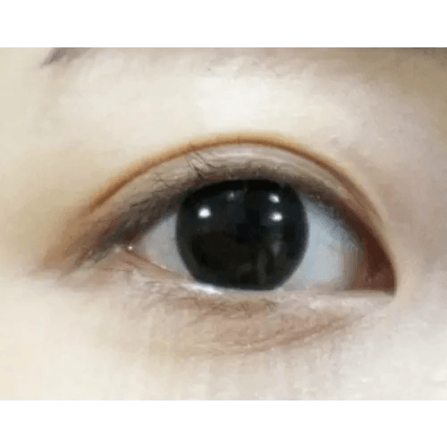 Olens Indie Black — single-eye close-up showing the contact lens appearance