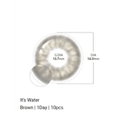 LensTown It's Water Brown (10p) — contact lens product information graphic