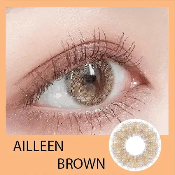 LensRang iWWi Ailleen Brown — single-eye close-up showing the contact lens appearance